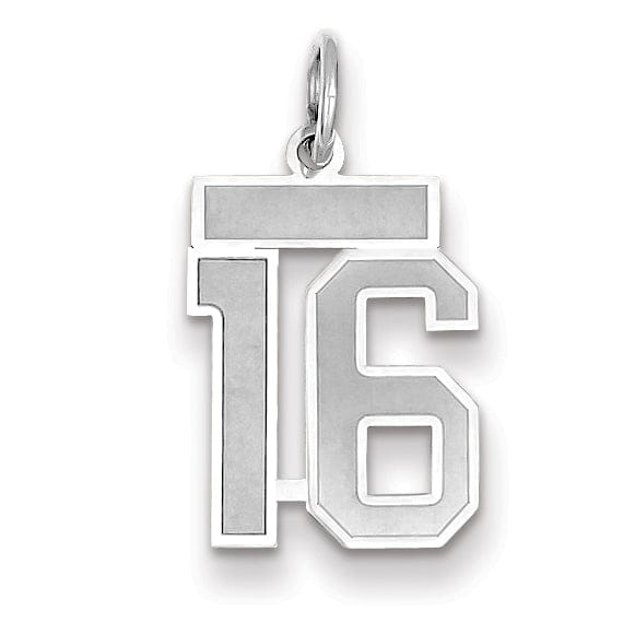 14k White Gold Satin Brush Finish Small Size Number 16 Charm Pendant