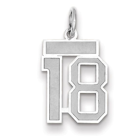 14k White Gold Satin Brush Finish Small Size Number 18 Charm Pendant