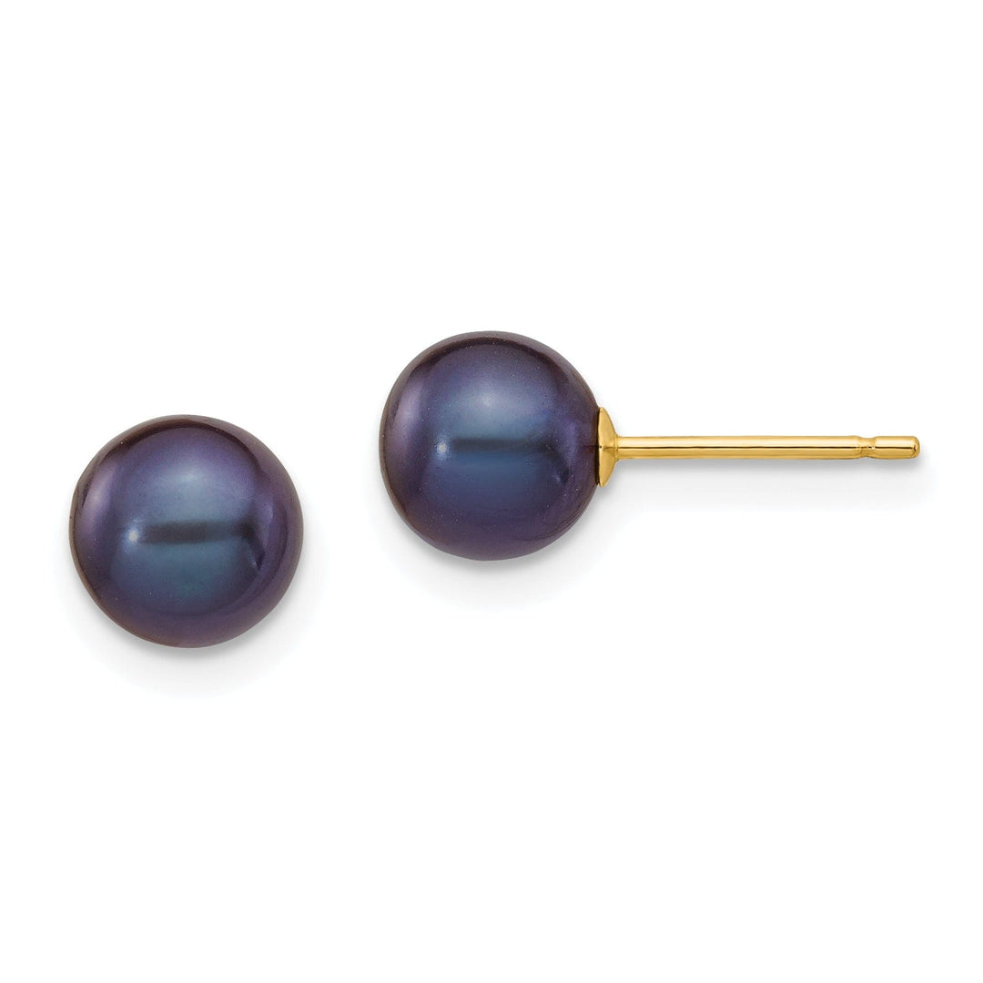 14k Yellow Gold Round Black Pearl Earrings