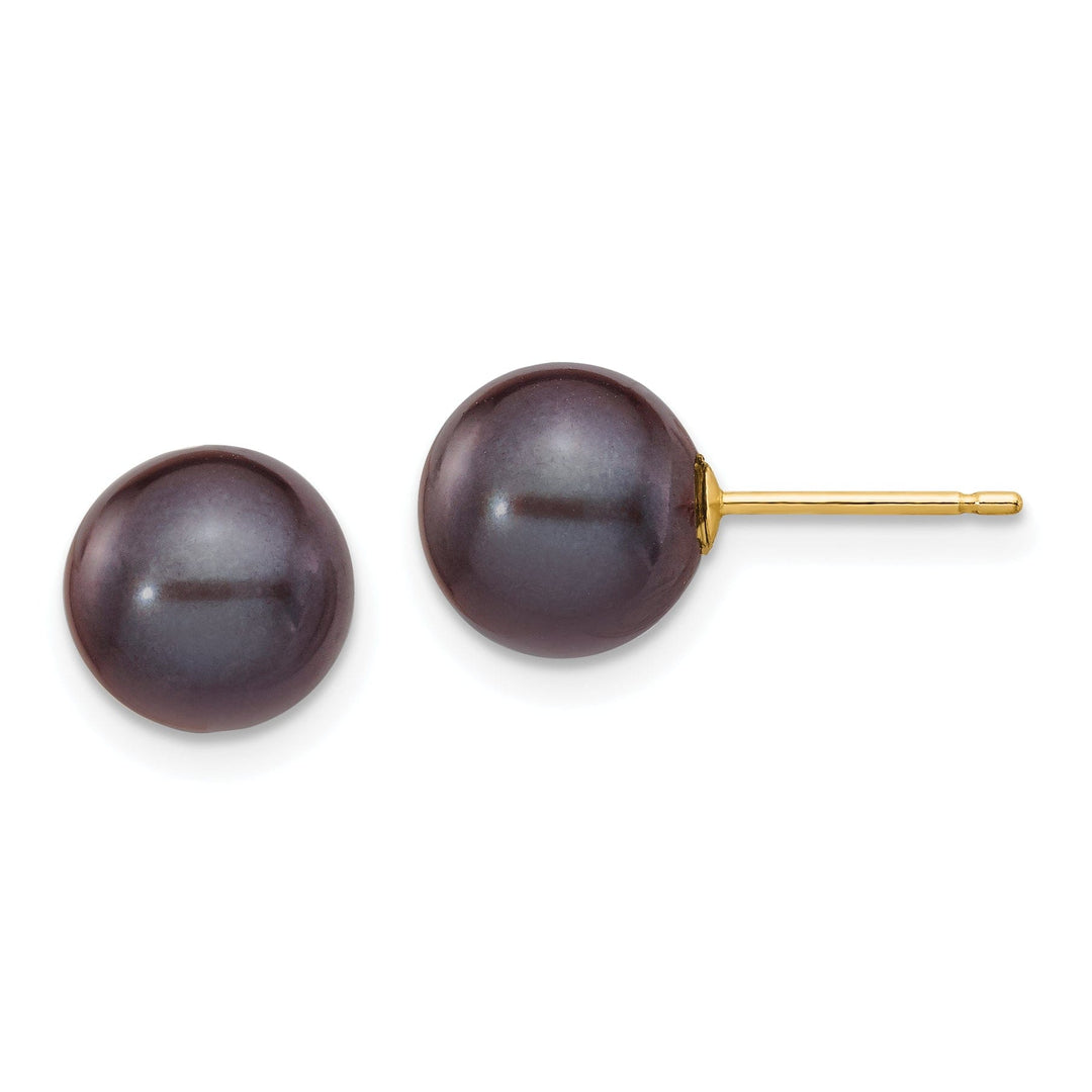 14k Yellow Gold Round Black Pearl Earrings
