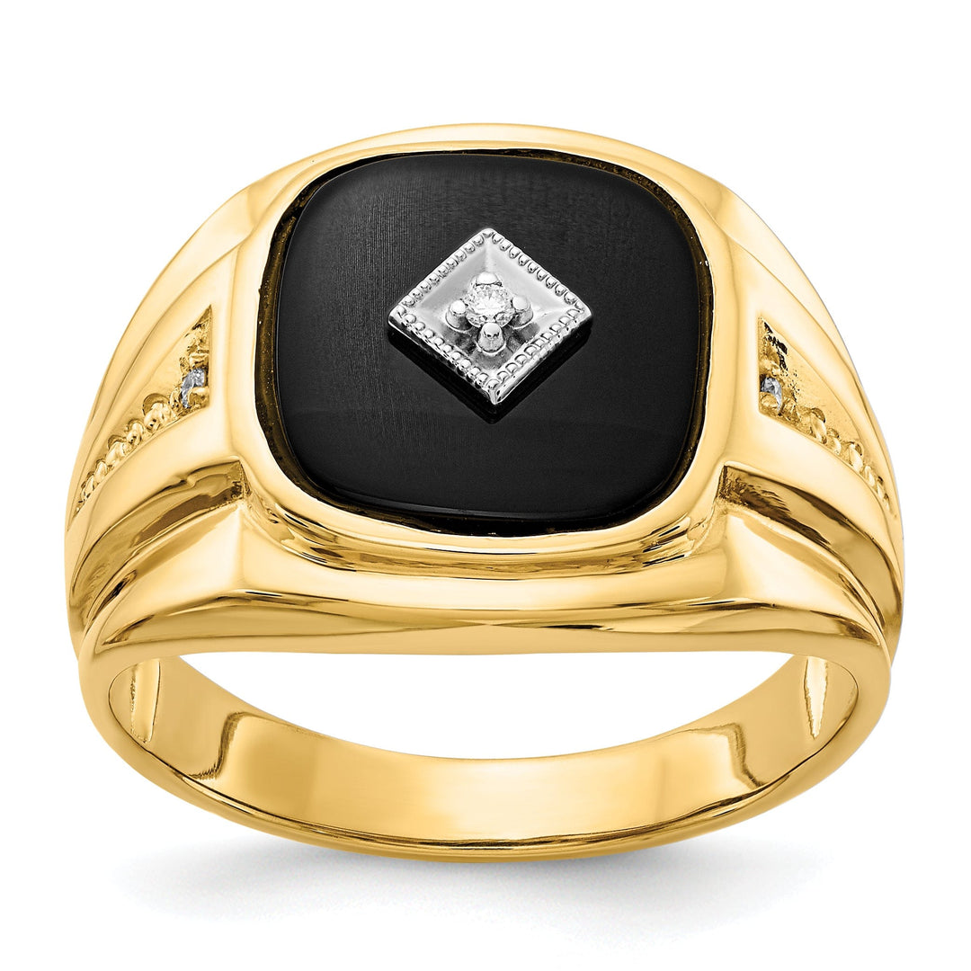 14k Yellow Rhodium Men's Onyx Diamond Ring
