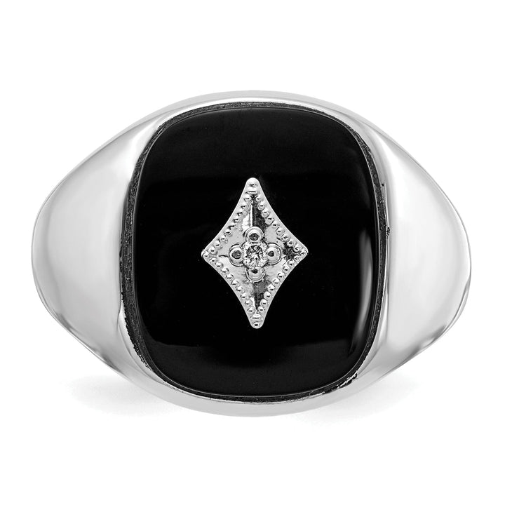 14k White Gold Polished Men's Onyx Diamond Ring