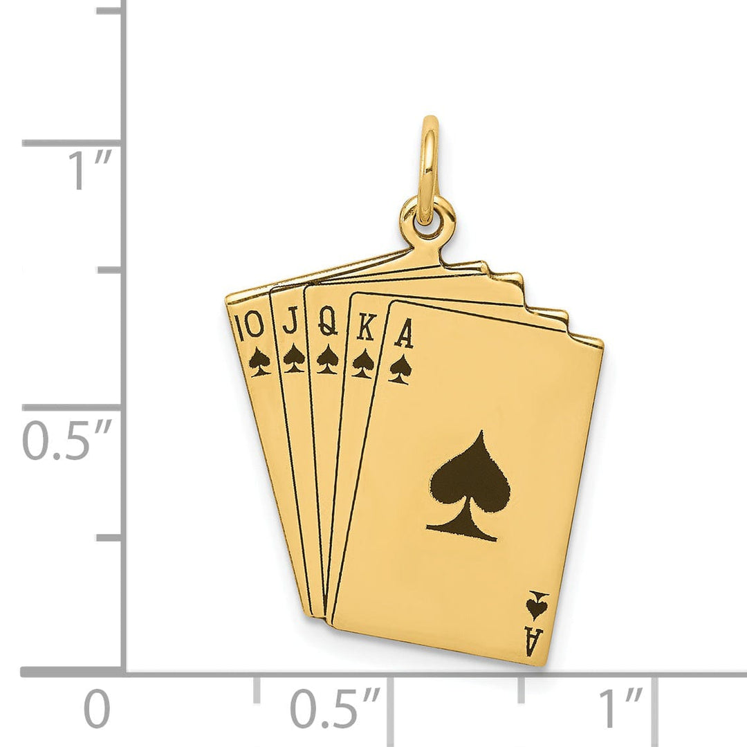 14k Yellow Gold Polished Black Enameled Finish Royal Flush Playing Cards Charm Pendant