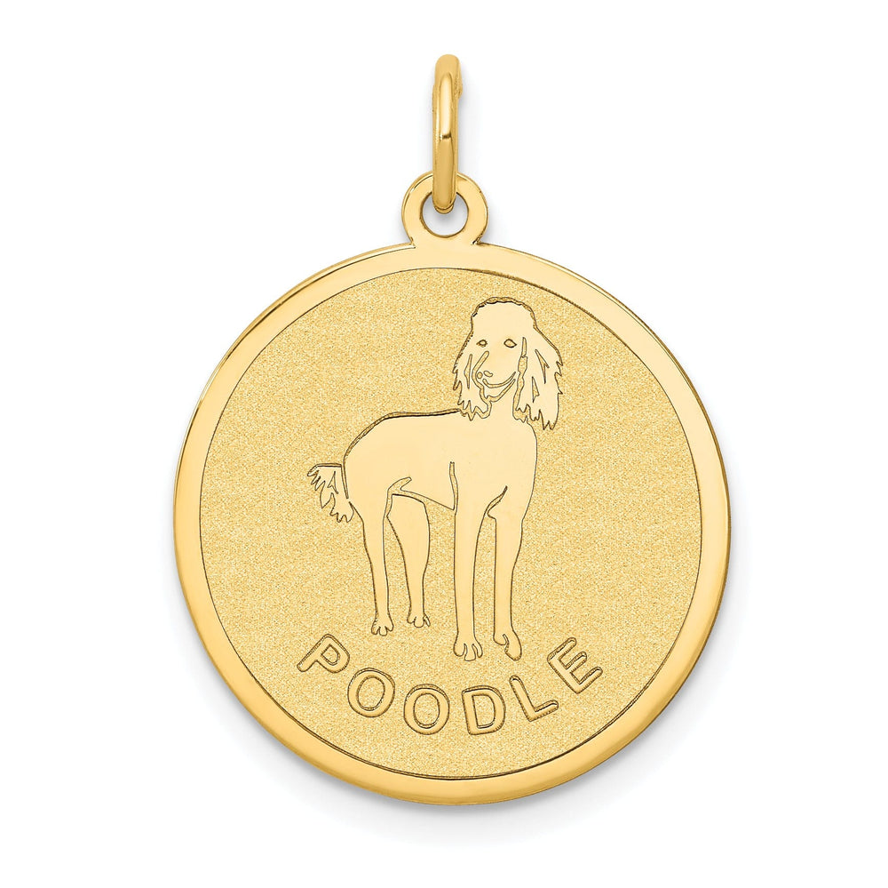 14k Yellow Gold Polished Finish Flat Back Poddle Dog Engravable Disc Round Shape Charm Pendant