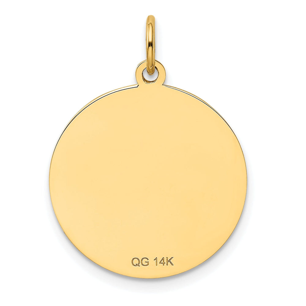 14k Yellow Gold Polished Finish Flat Back Yorkshire Terrier Dog Engravable Disc Round Shape Charm Pendant