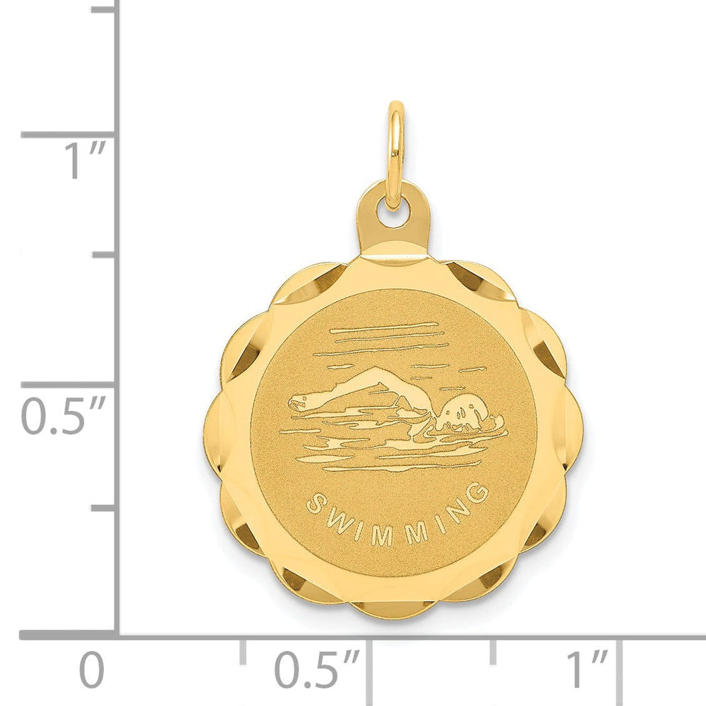 14K Yellow Gold Polished Brushed Mens Swimming Disc Charm Pendant