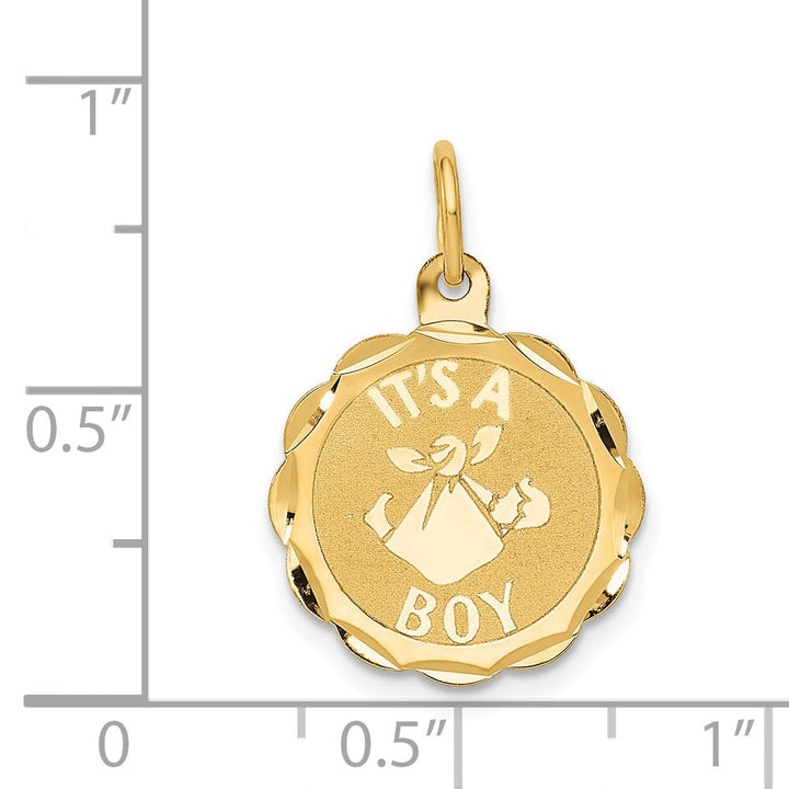 14k Yellow Gold Its a Boy Round Charm Pendant