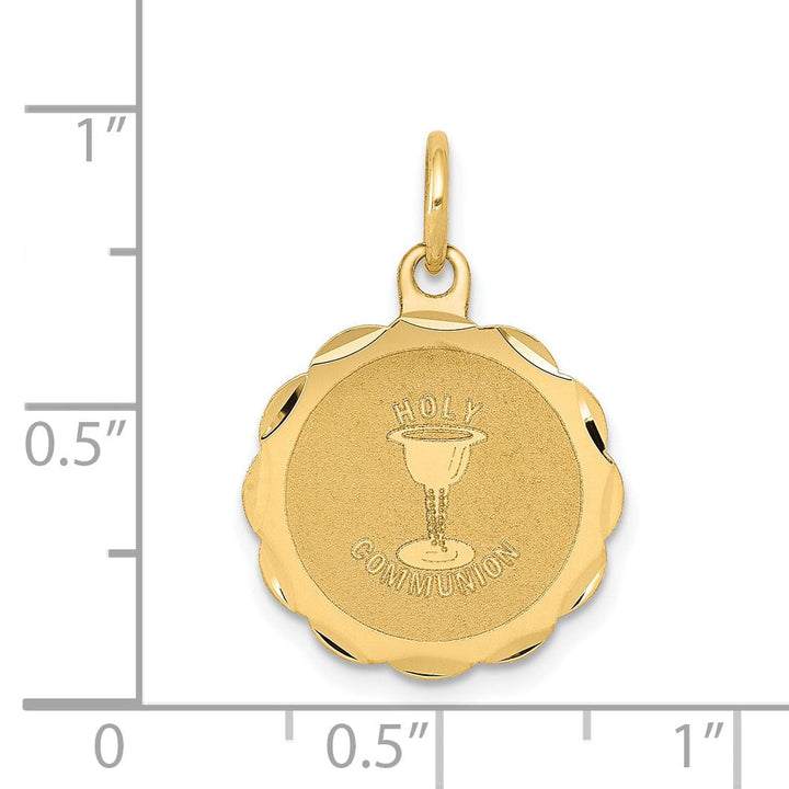 14k Yellow Gold Holy Communion Disc Medal Pendant.