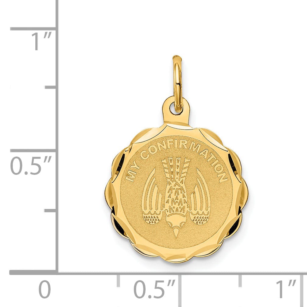 14k Yellow Gold Polish My Confirmation with Dove Design Medal Pendant