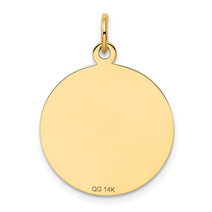 14k Yellow Gold Polished Round Confirmation Disc with Cross Pendant