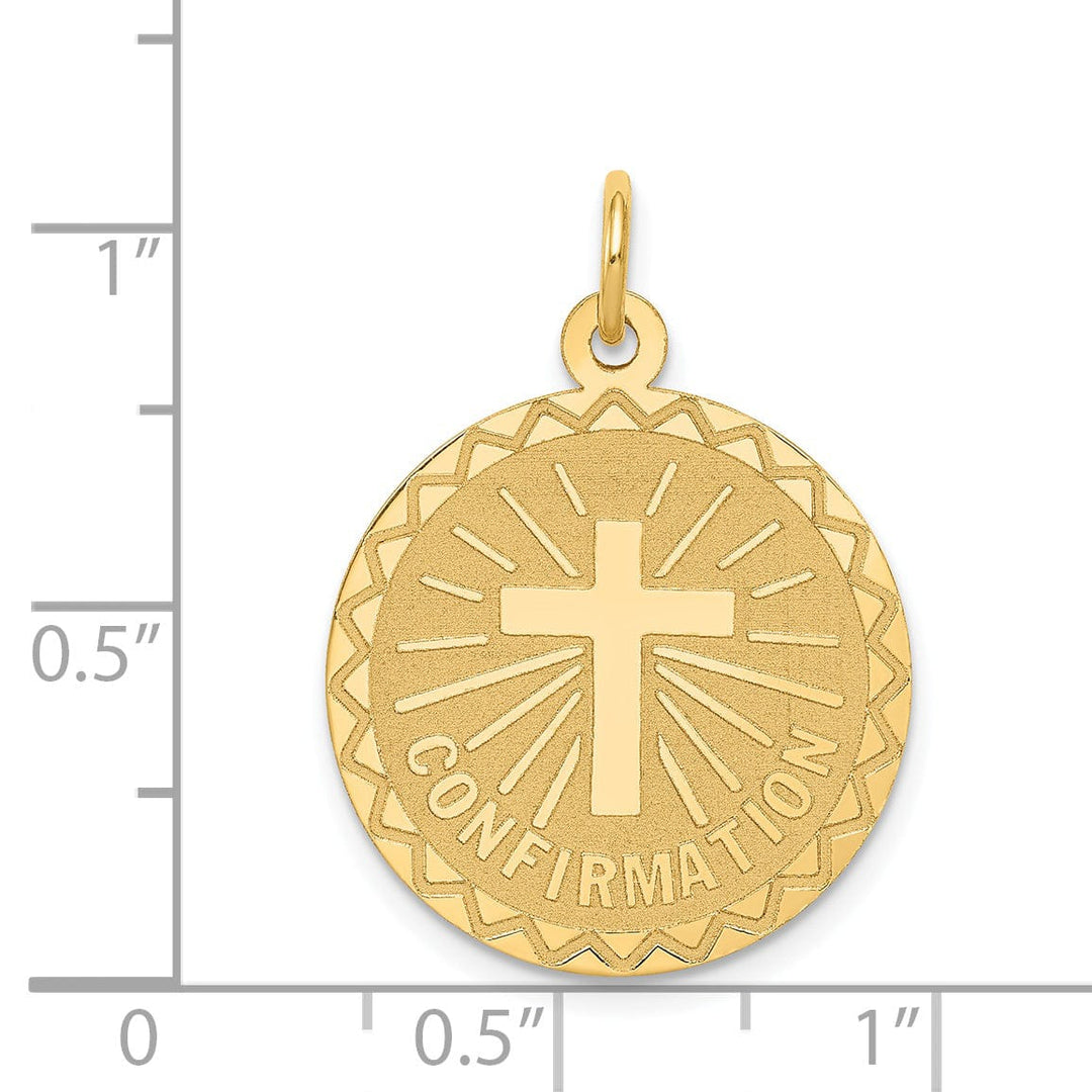 14k Yellow Gold Polished Round Confirmation Disc with Cross Pendant