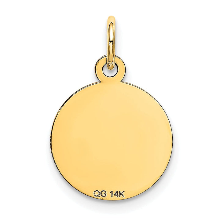 14K Yellow Gold Solid Flat Back Diamond Cut Polished Laser Finish Engravable Round Disc Shape Design HAPPY BIRTHDAY Charm Pendant