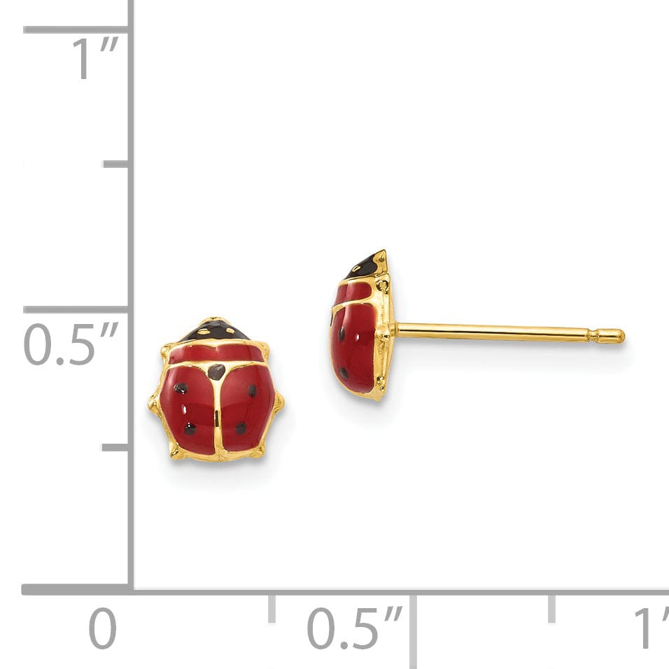 14k Yellow Gold Enameled Ladybug Post Earrings