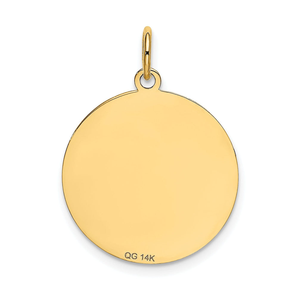 14k Yellow Gold Polished Finish Flat Back Chihuahua Dog Engravable Disc Round Shape Charm Pendant