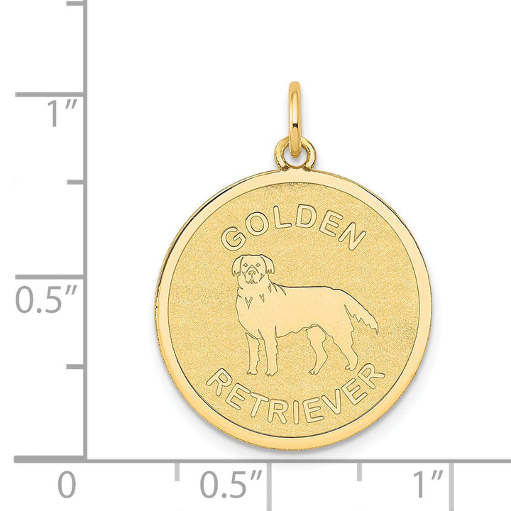 14k Yellow Gold Polished Finish Flat Back Golden Retriever Dog Engravable Disc Round Shape Charm Pendant