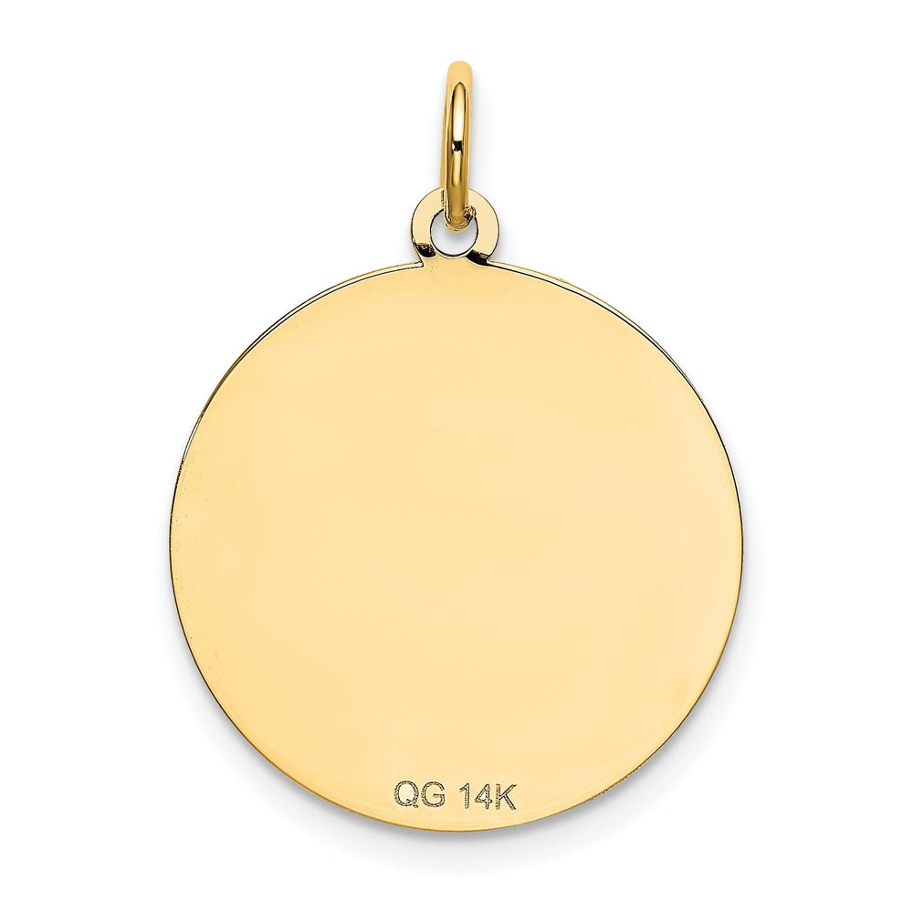 14k Yellow Gold Polished Finish Flat Back Shih Tzu Dog Engravable Disc Round Shape Charm Pendant