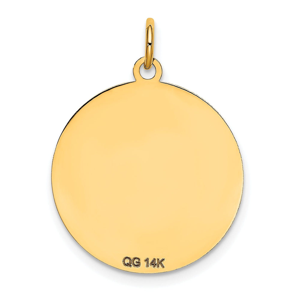 14k Yellow Gold Polished Finish Flat Back Siberian Husky Dog Engravable Disc Round Shape Charm Pendant