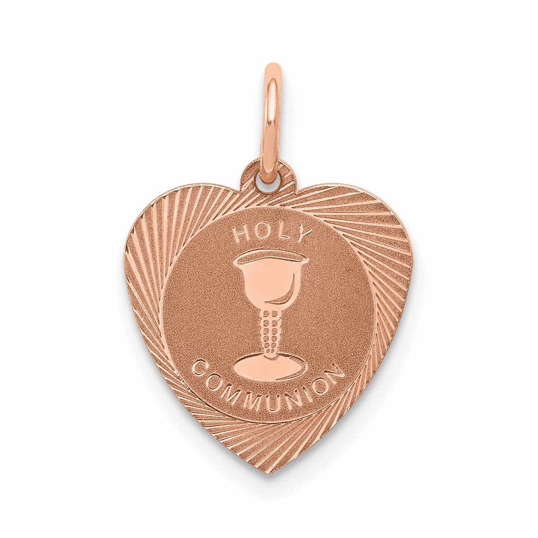 14k Rose Gold Texture Holy Communion Heart Shape Chalice Cup Pendant