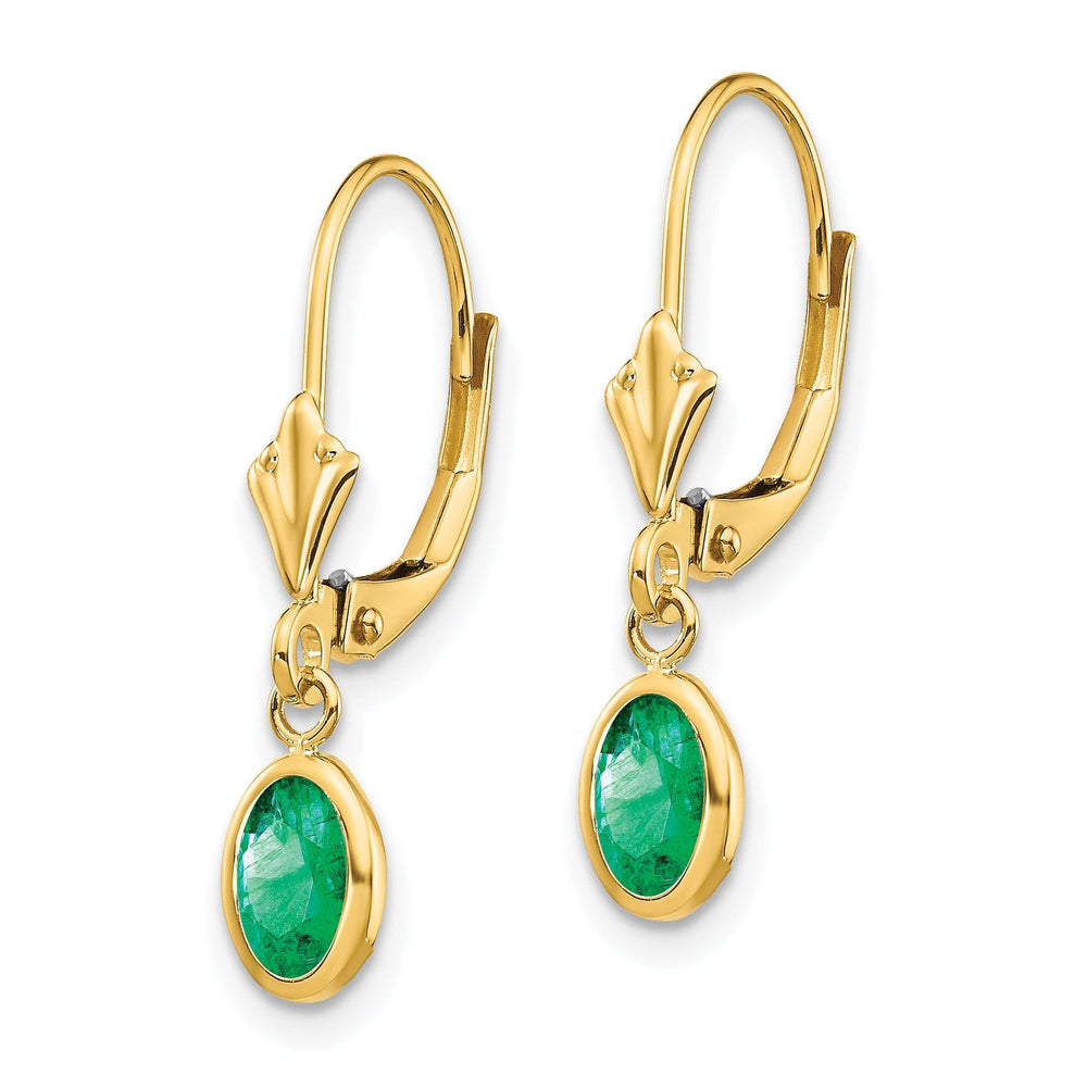 14k Yellow Gold Emerald Dangle Birthstone Earrings