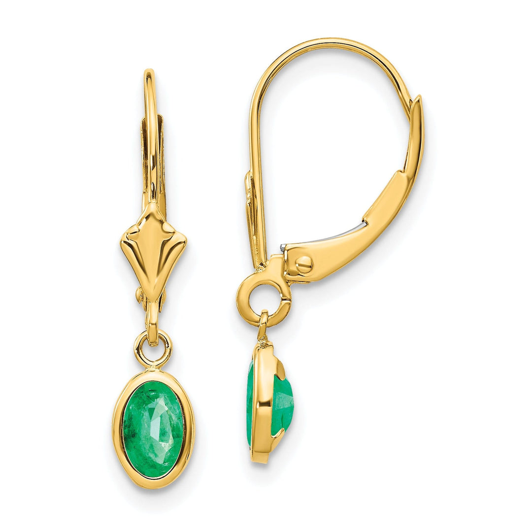 14k Yellow Gold Emerald Dangle Birthstone Earrings
