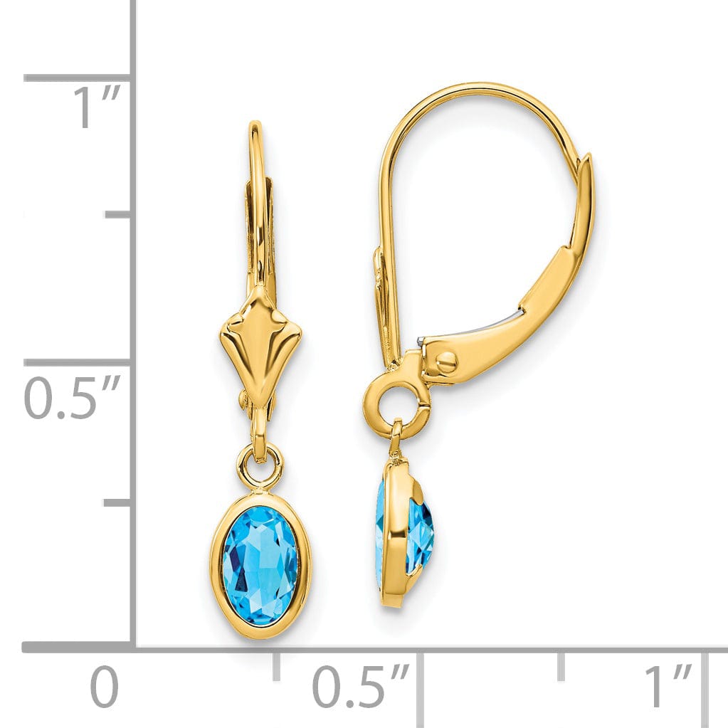 14k Yellow Gold Blue Topaz Birthstone Earrings