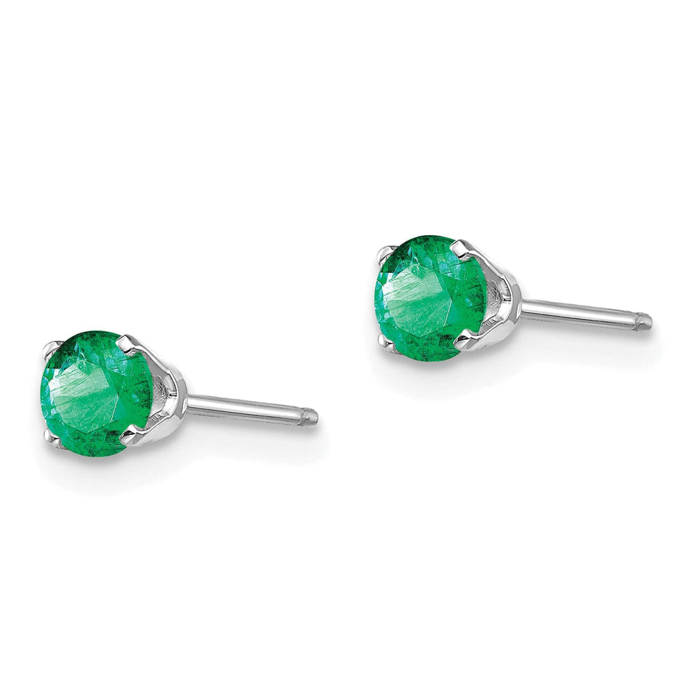 14k White Gold Round Emerald Birthstone Earrings