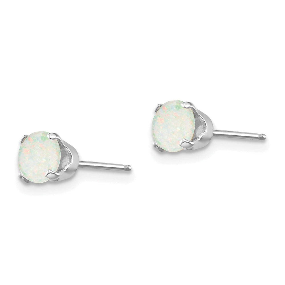 14k White Gold Round Opal Birthstone Earrings