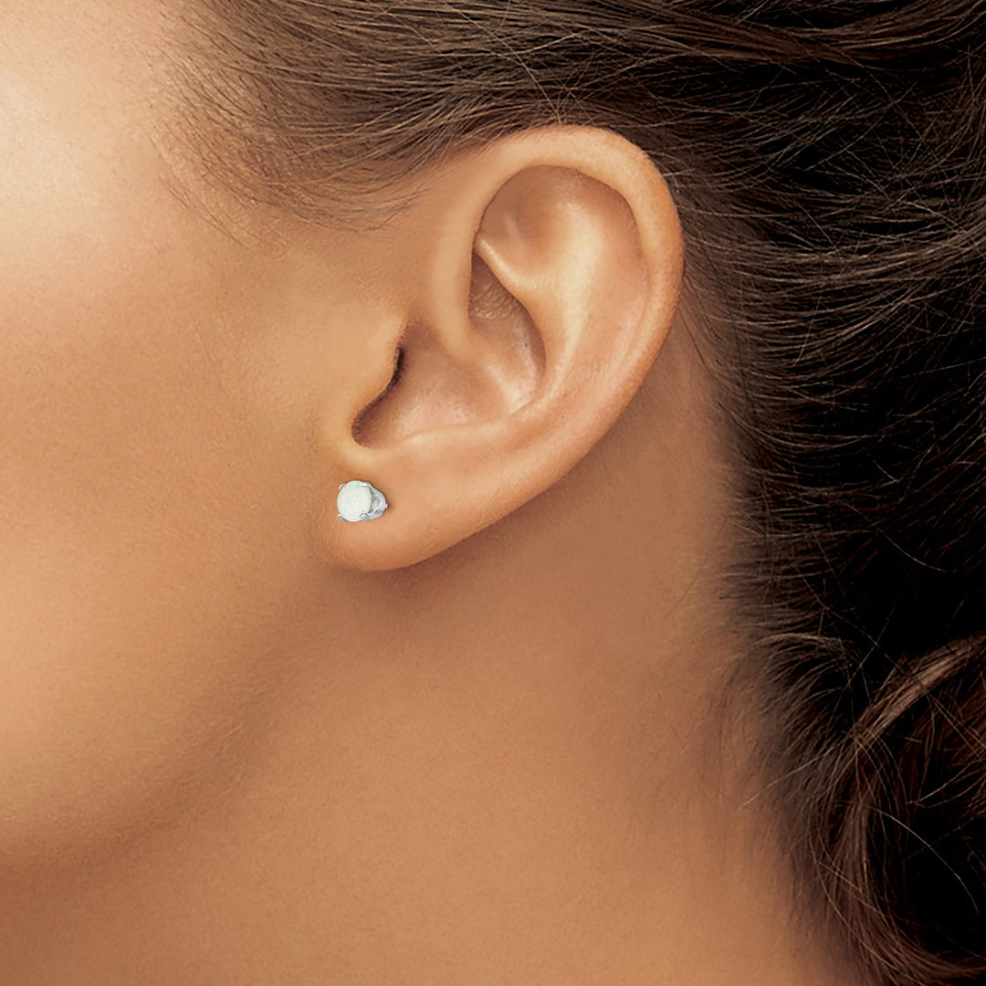 14k White Gold Round Opal Birthstone Earrings