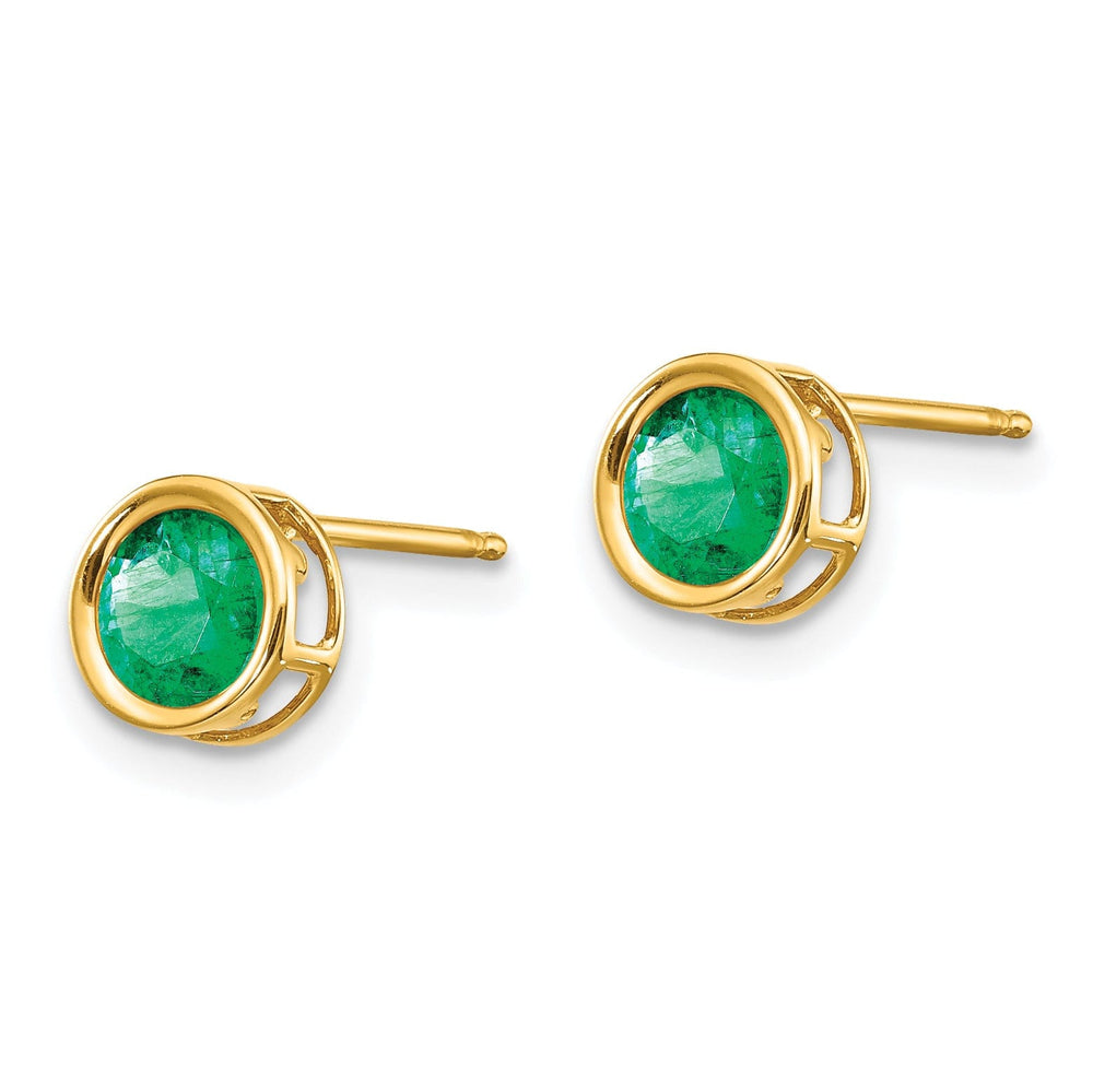 14k Yellow Gold Round Emerald Birthstone Earrings