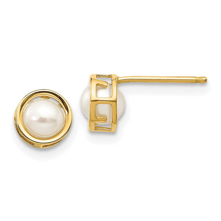 14k Yellow Gold Round Pearl Birthstone Earrings
