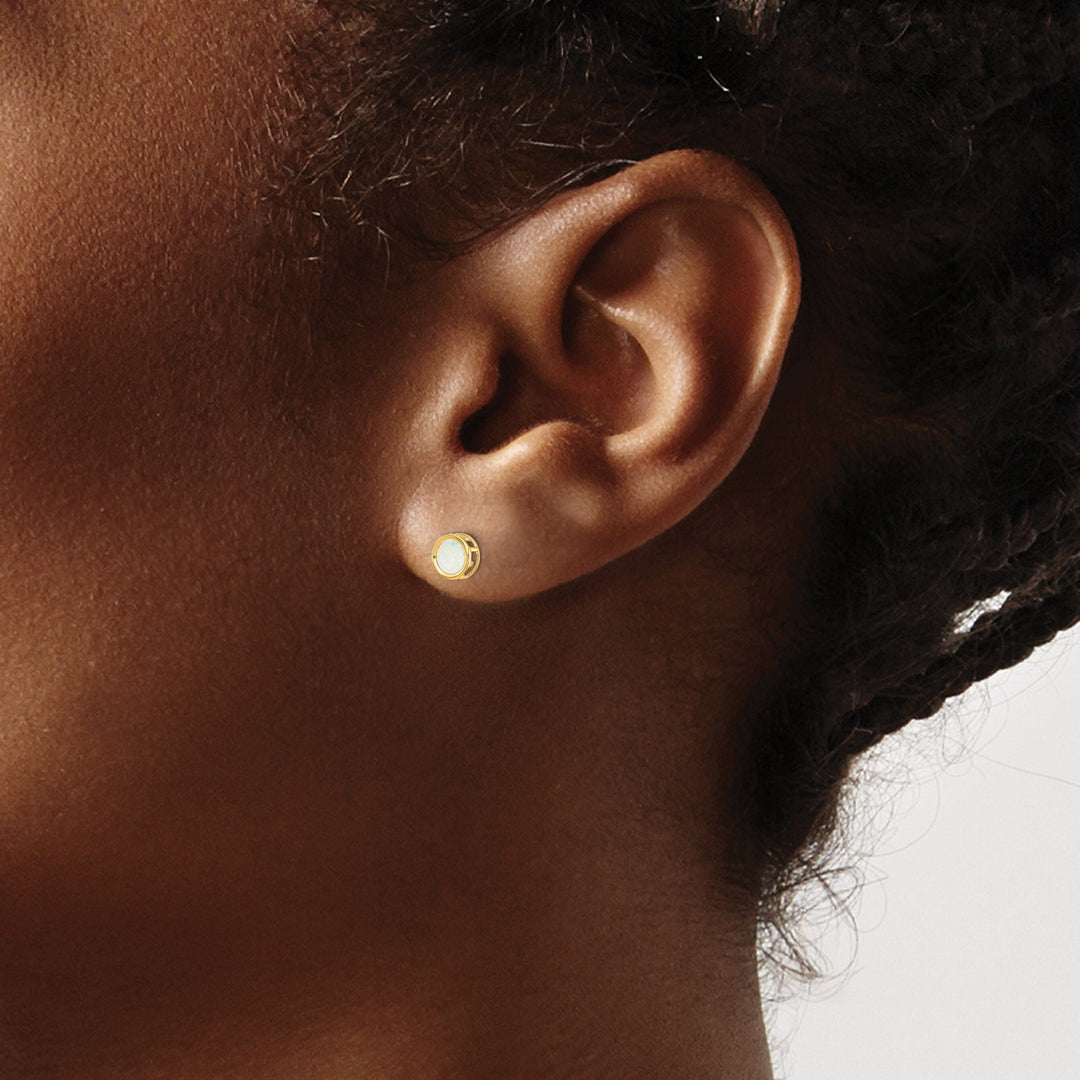 14k Yellow Gold Round Opal Birthstone Earrings