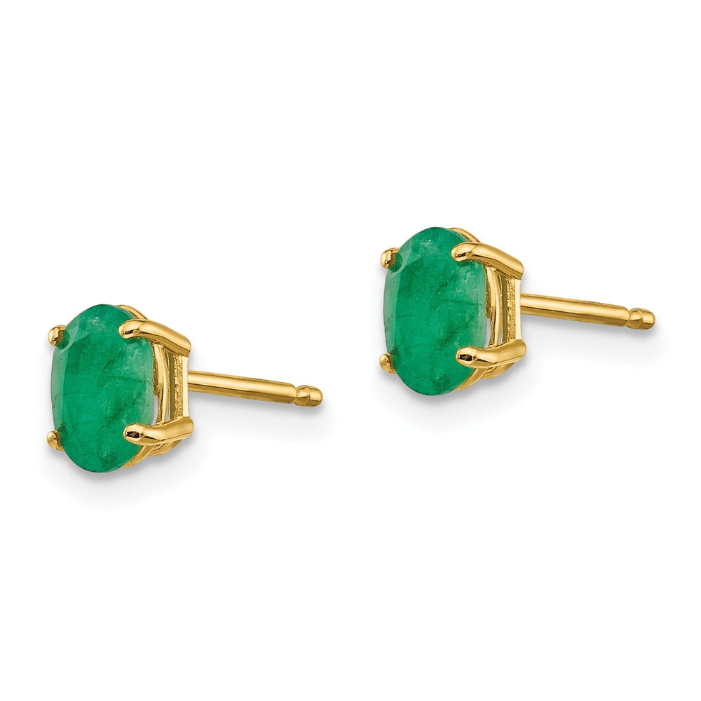 14k Yellow Gold Oval Emerald Birthstone Earrings