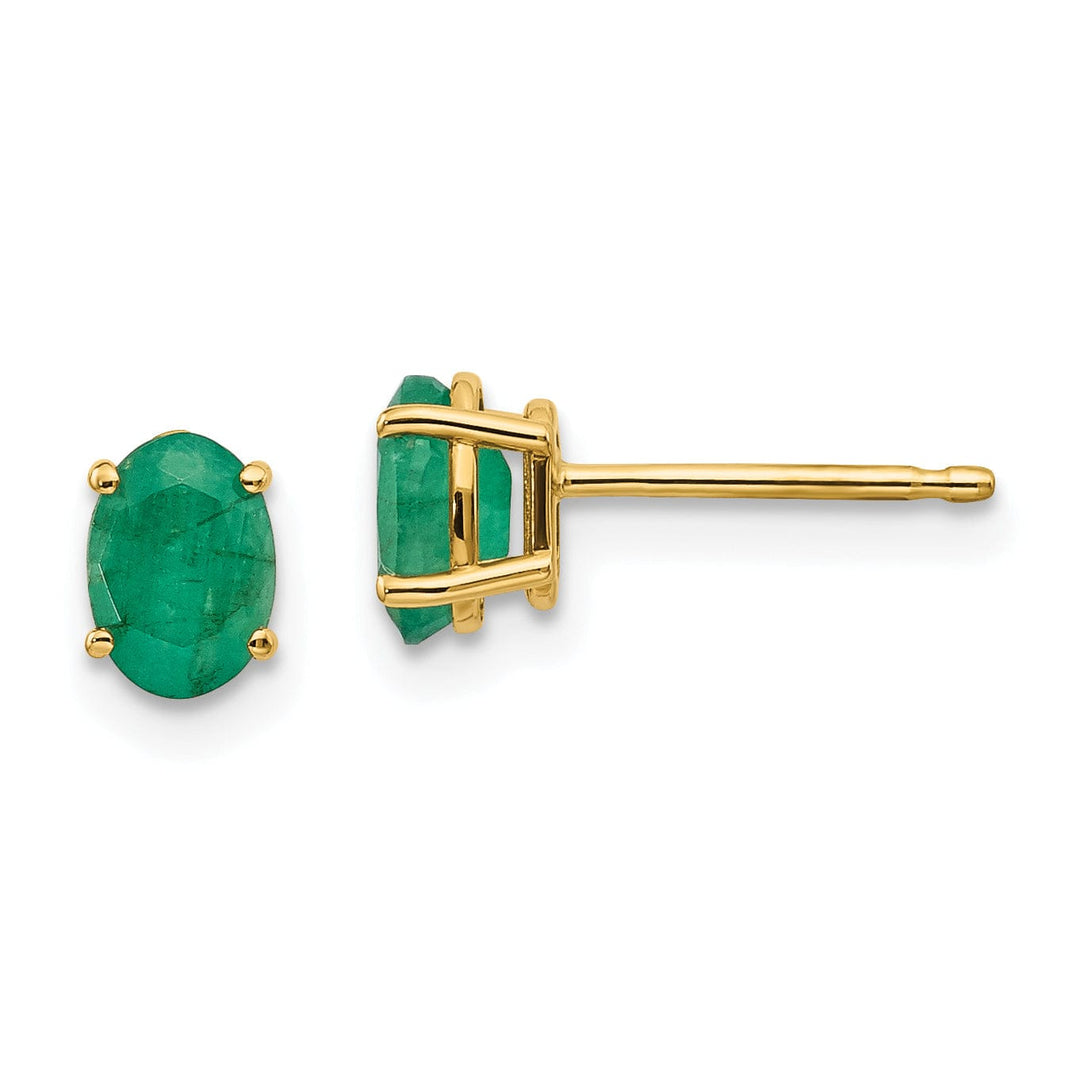 14k Yellow Gold Oval Emerald Birthstone Earrings
