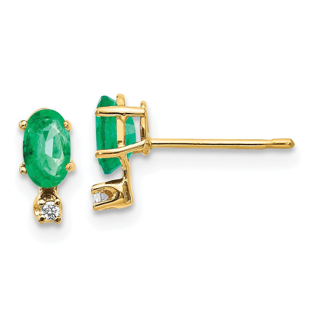 14k Yellow Gold Emerald Birthstone Post Earrings