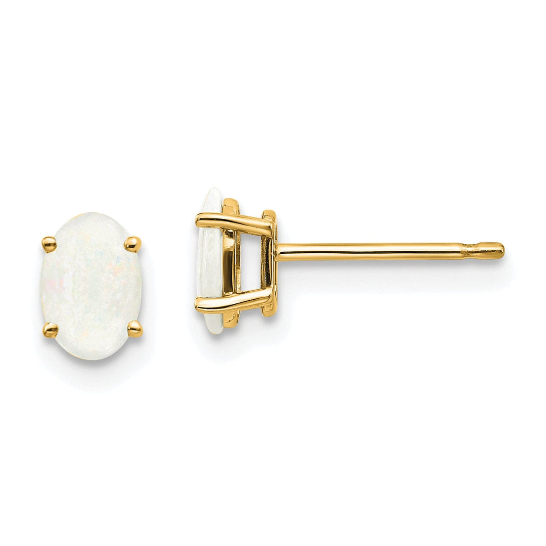 14k Yellow Gold Oval Opal Birthstone Earrings