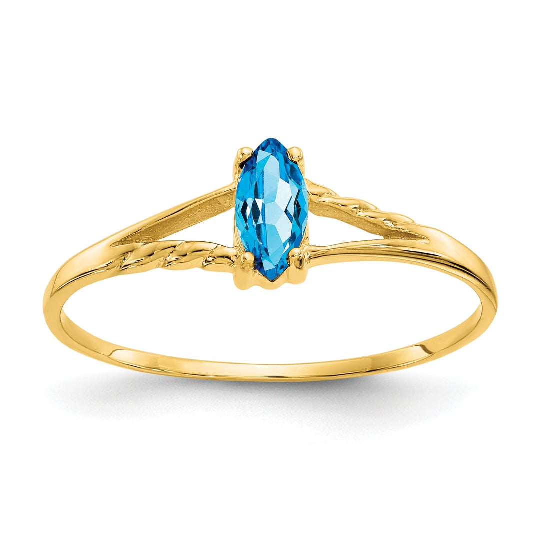 14k Yellow Gold Genuine Blue Topaz Birthstone Ring