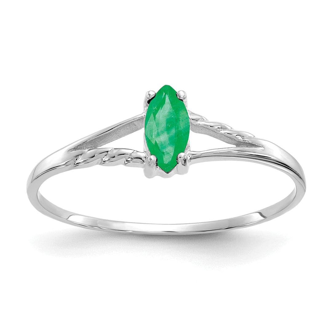 14k White Gold Polished Emerald Birthstone Ring