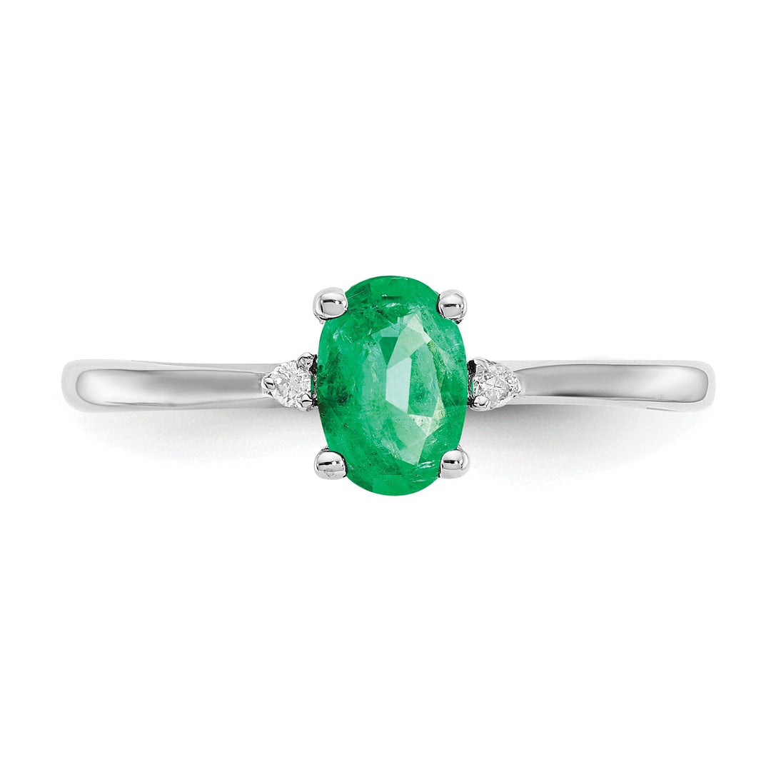 14k White Gold Diamond Emerald Birthstone Ring