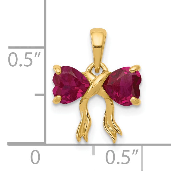 14k Yellow Gold Ruby Birthstone Bow Pendant