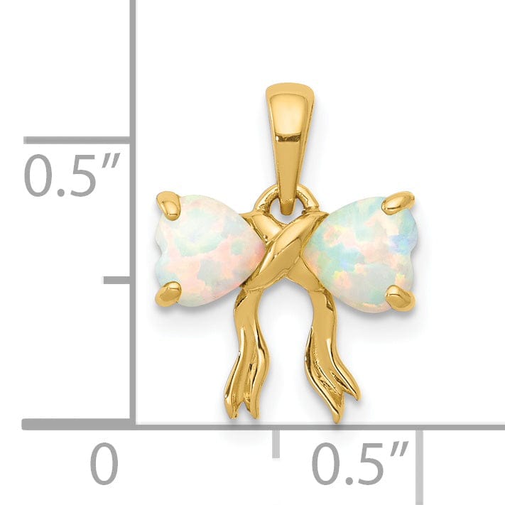 14k Yellow Gold Opal Birthstone Bow Pendant