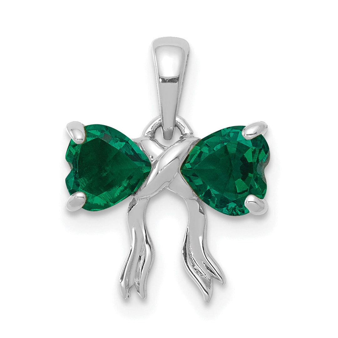 14k White Gold Emerald Birthstone Bow Pendant
