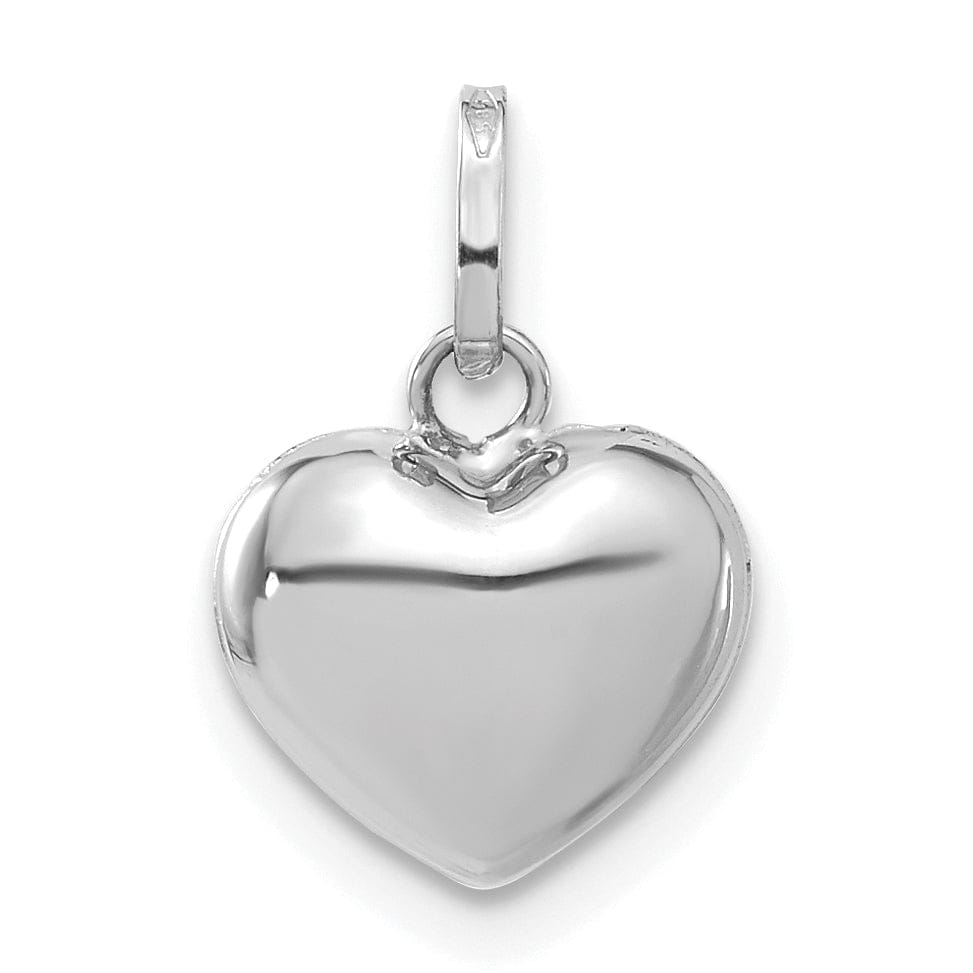 14k White Gold Polished Finish 3-Dimensional Puffed Heart Charm Pendant