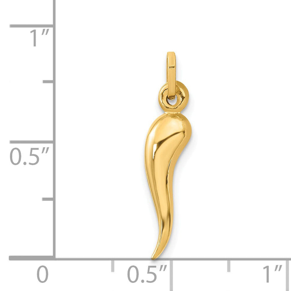 14k Yellow Gold Polished Hollow Finish 3-Dimensional Italian Horn Charm Pendant