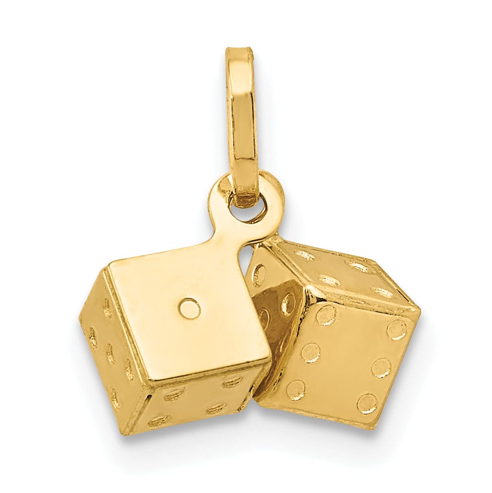 14k Yellow Gold Polished Finish Hollow 3-Diamentional Dice Charm Pendant
