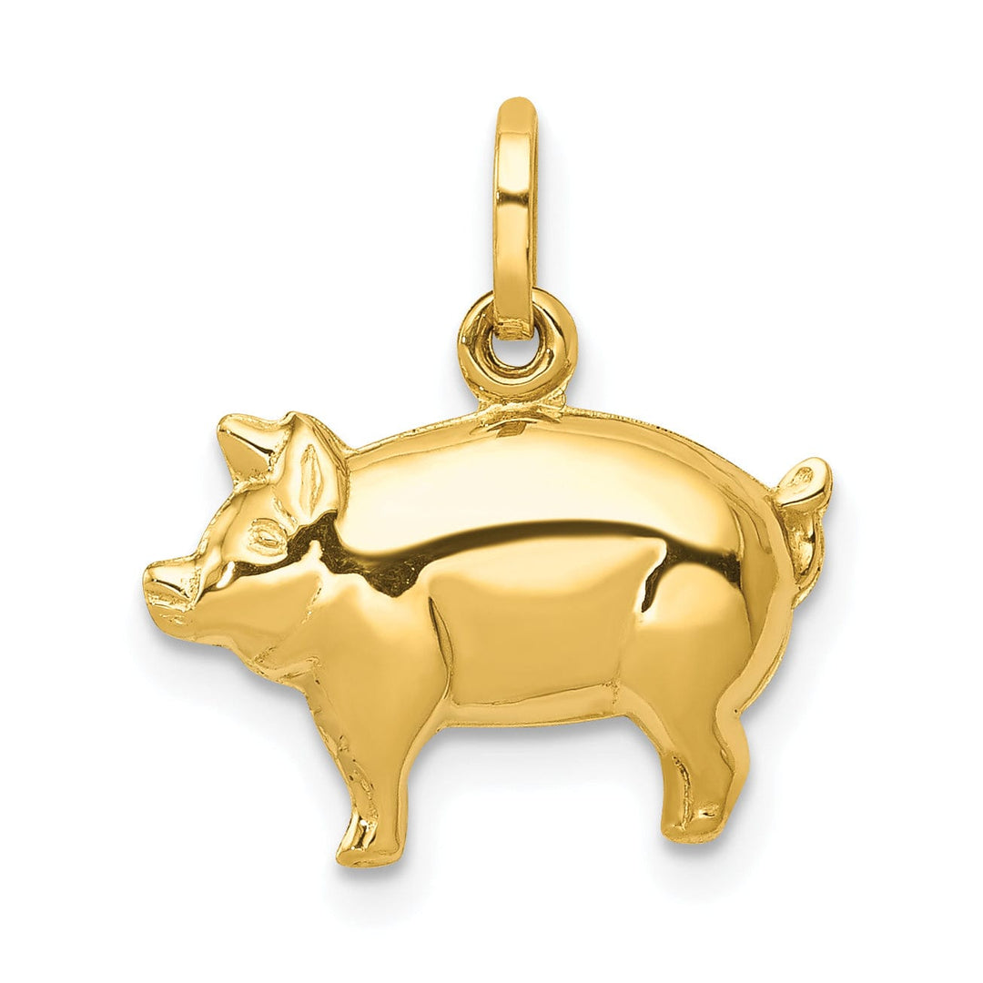 14kK Yellow Gold Polished Finish Reversible Hollow Pig Charm Pendant