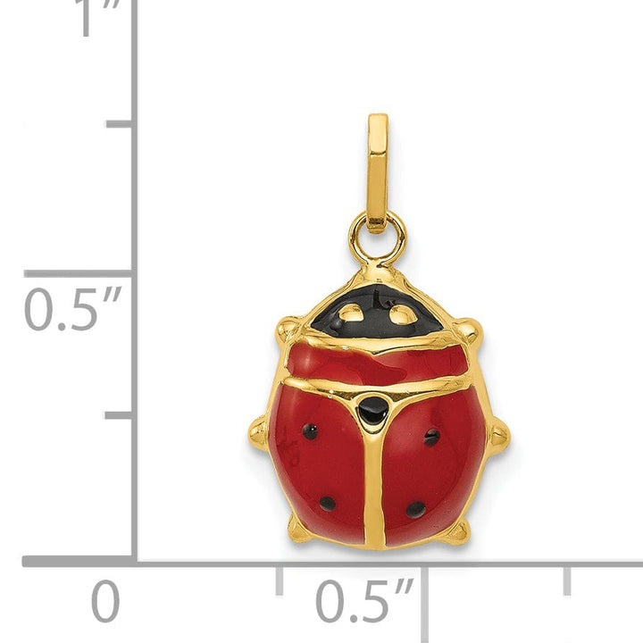 14k Yellow Gold Polished Red-Black Enameled Finish Hollow Ladybug Charm Pendant
