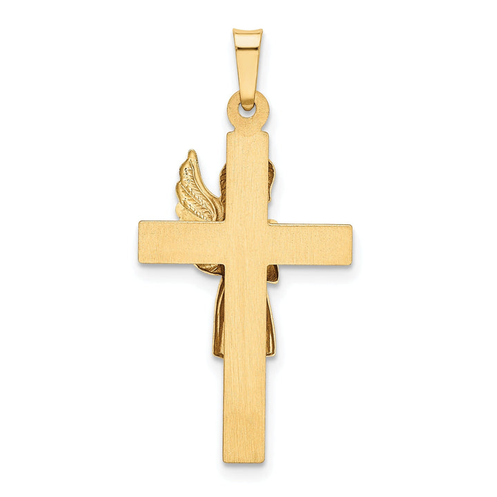 14k Two Tone Gold Angel and Cross Pendant