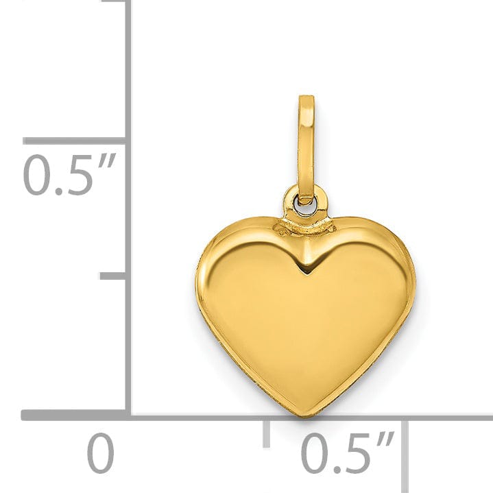 14K Yellow Gold Polished Finish 3 Dimensional Hollow Puffed Heart Design Pendant Charm