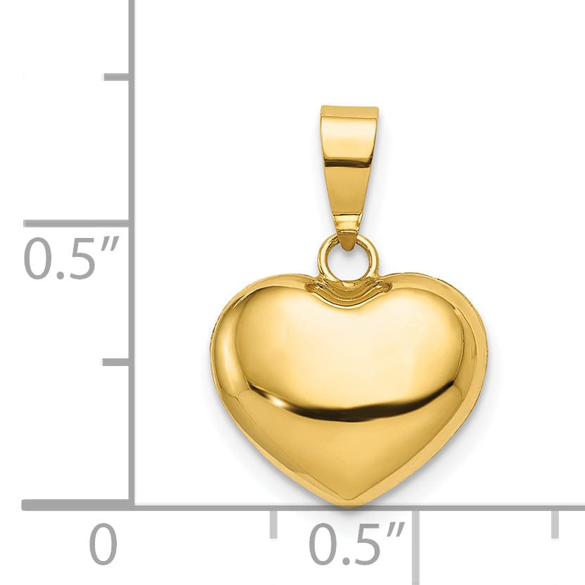 14K Yellow Gold Polished Finish 3 Dimensional Hollow Puffed Heart Design Charm Pendant