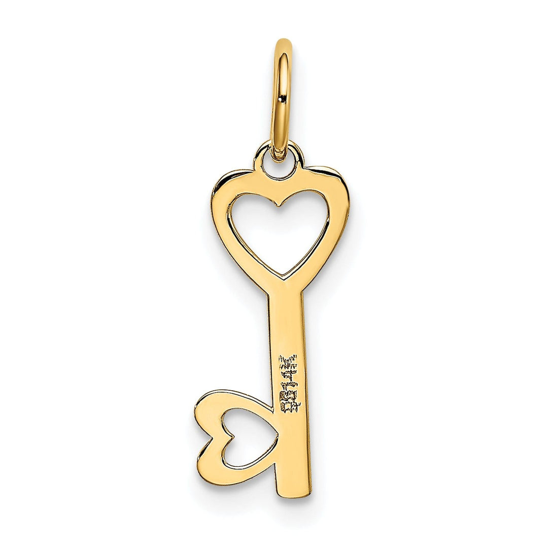 14K Yellow Gold Polished Finish Hearts Design Key Charm Pendant
